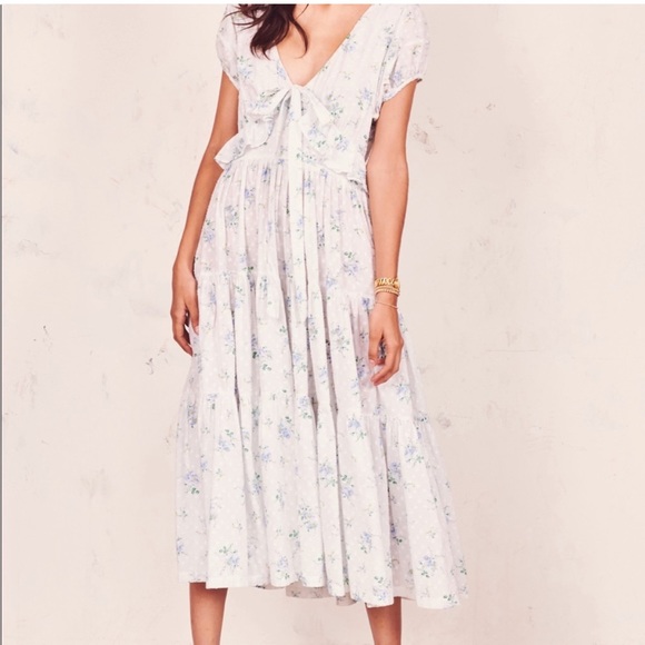LoveShackFancy Dresses & Skirts - LoveShackFancy Carlton Floral Print Cotton Midi Dress Blue White Size 0